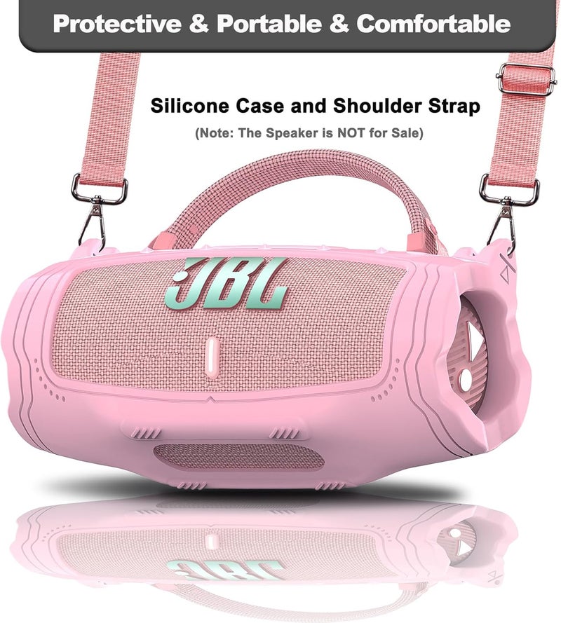 JCHPINE Silicone Cover and Hard Carrying Case for JBL Charge 6 Portable Bluetooth Speaker Accessories, Protective Cases for JBL Charge 6 AI Sound Bluetooth Speaker with Shoulder Strap (Pink) - Image 4